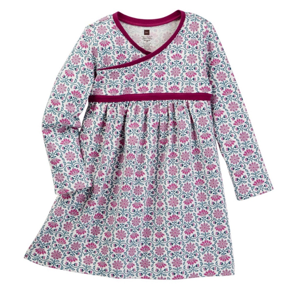 Tea dress size 18-24m, long sleeves, pink floral print, soft fabric